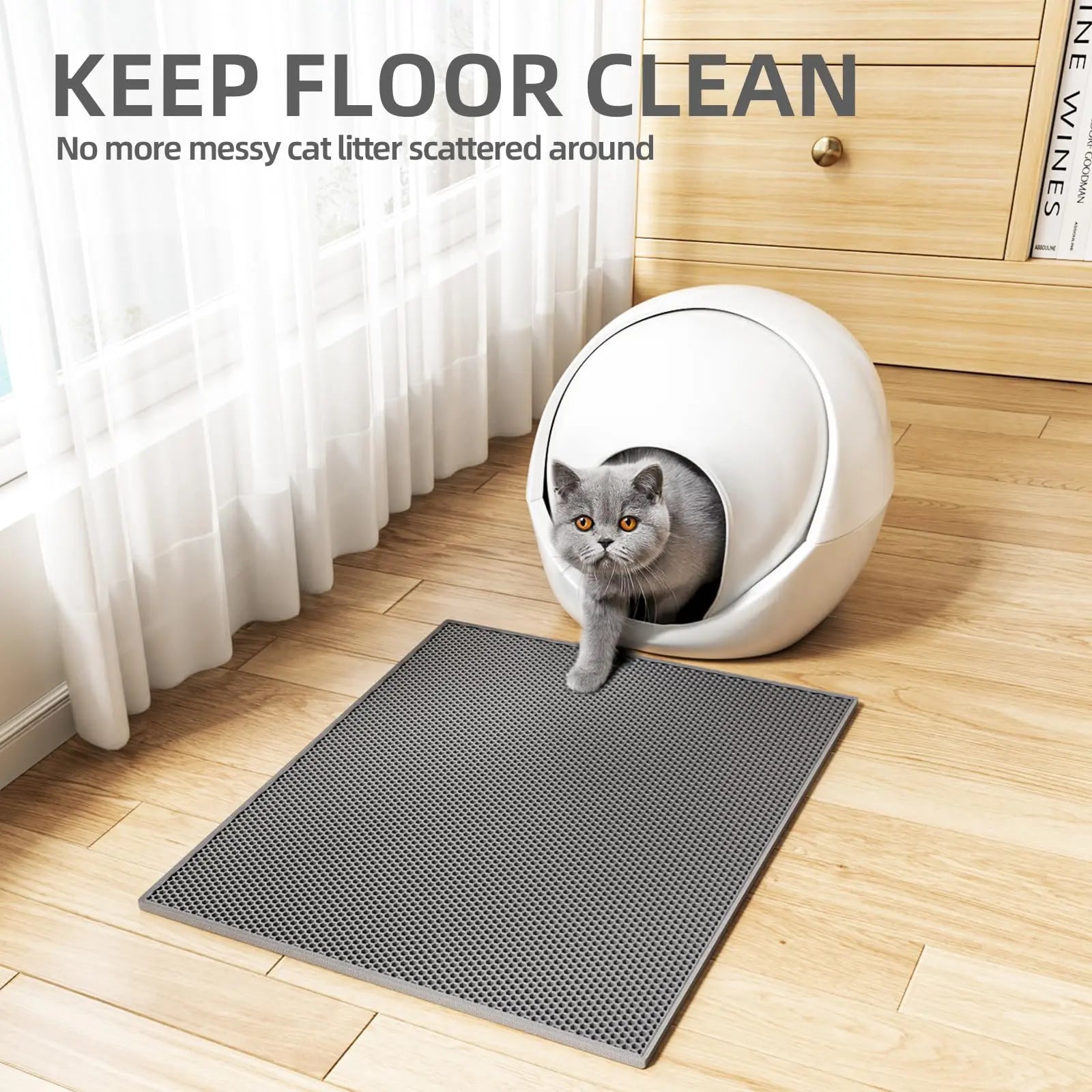 Honeycomb Cat Litter Trapping Mat – Double-Layer Washable Mat with Anti-Slip Base