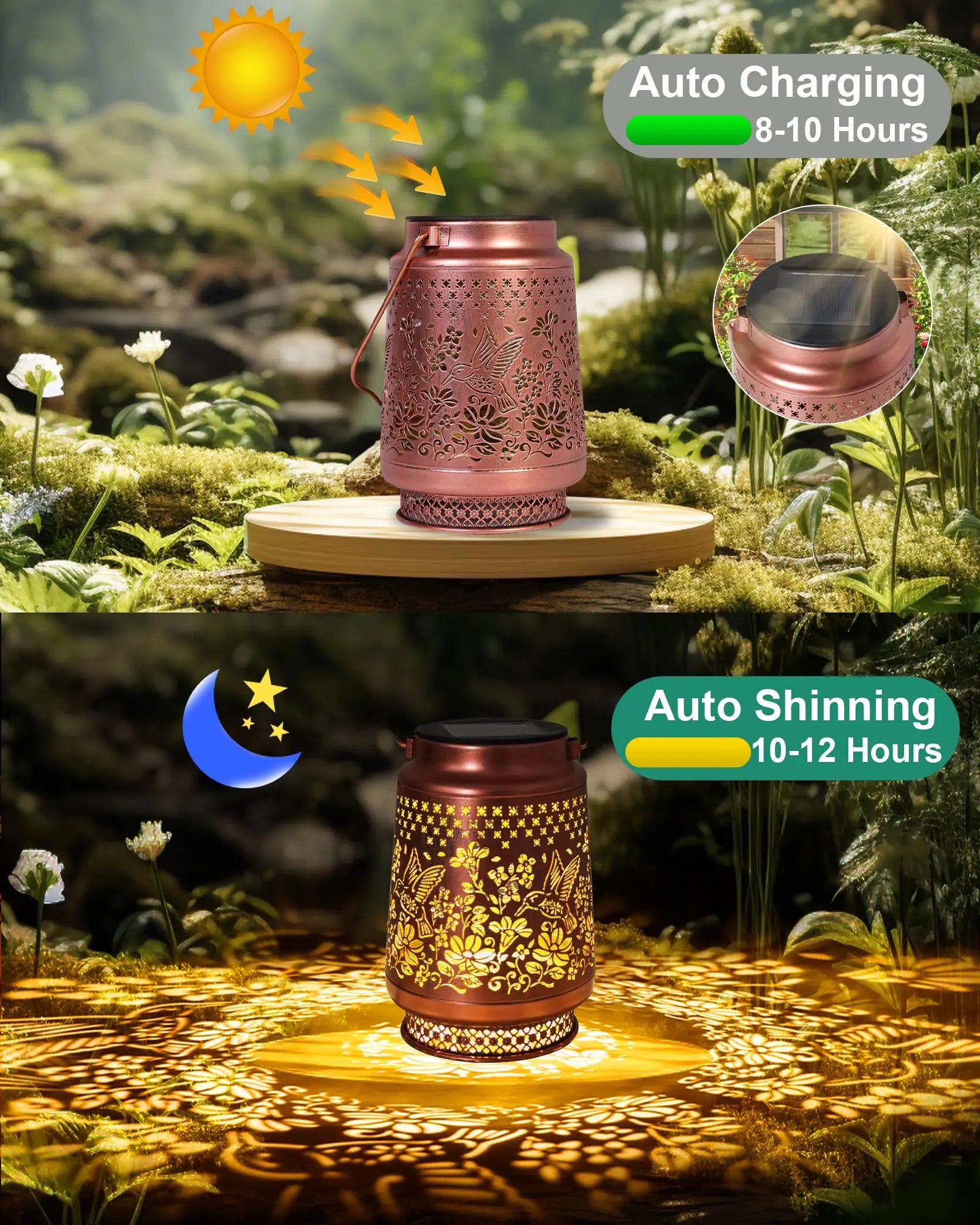 Hummingbird Solar Lanterns Outdoor Waterproof – Elegant Outdoor Hanging Lights with Vintage Metal Design, Perfect Gift for Garden & Patio & Backyard & Yard
