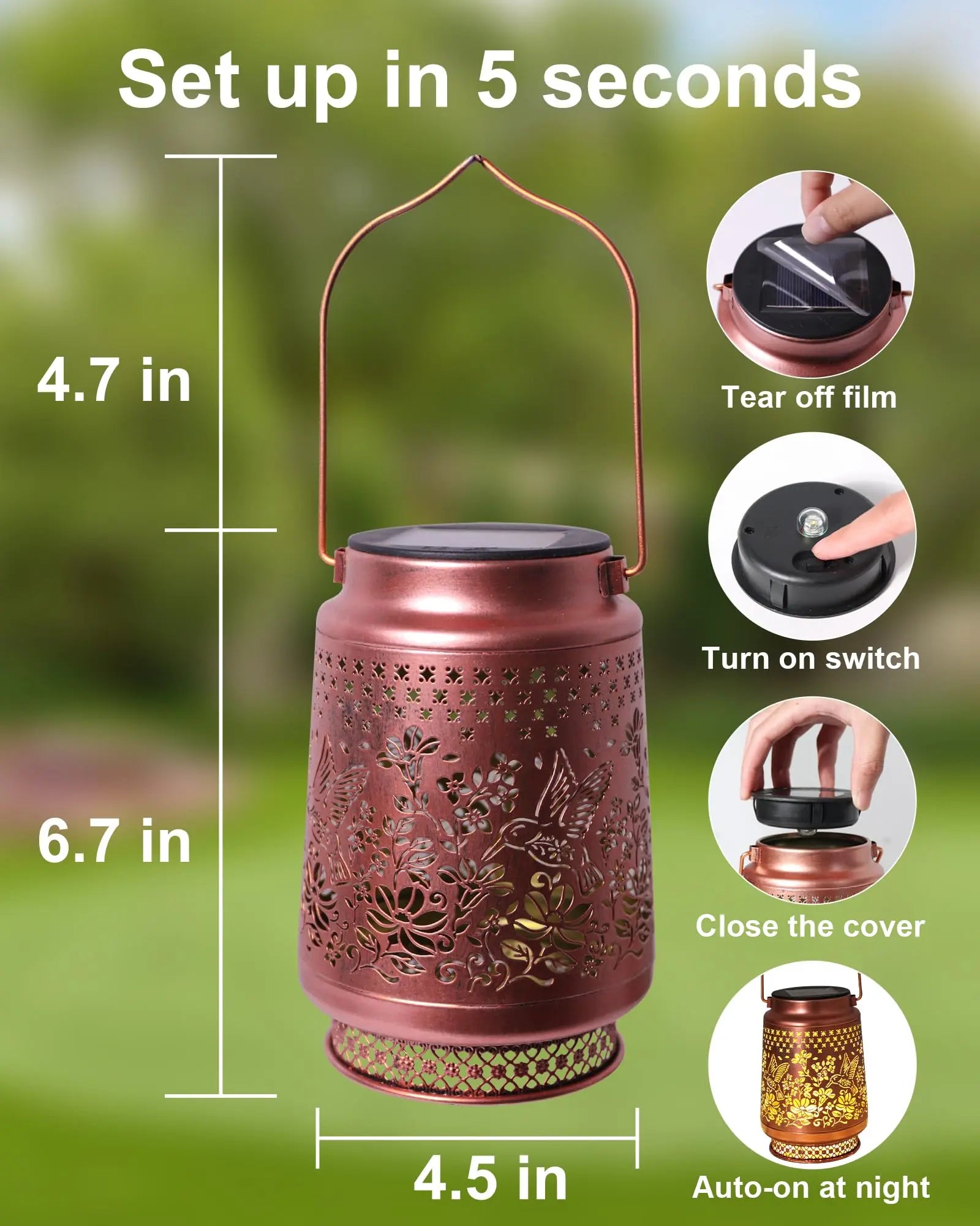 Hummingbird Solar Lanterns Outdoor Waterproof – Elegant Outdoor Hanging Lights with Vintage Metal Design, Perfect Gift for Garden & Patio & Backyard & Yard