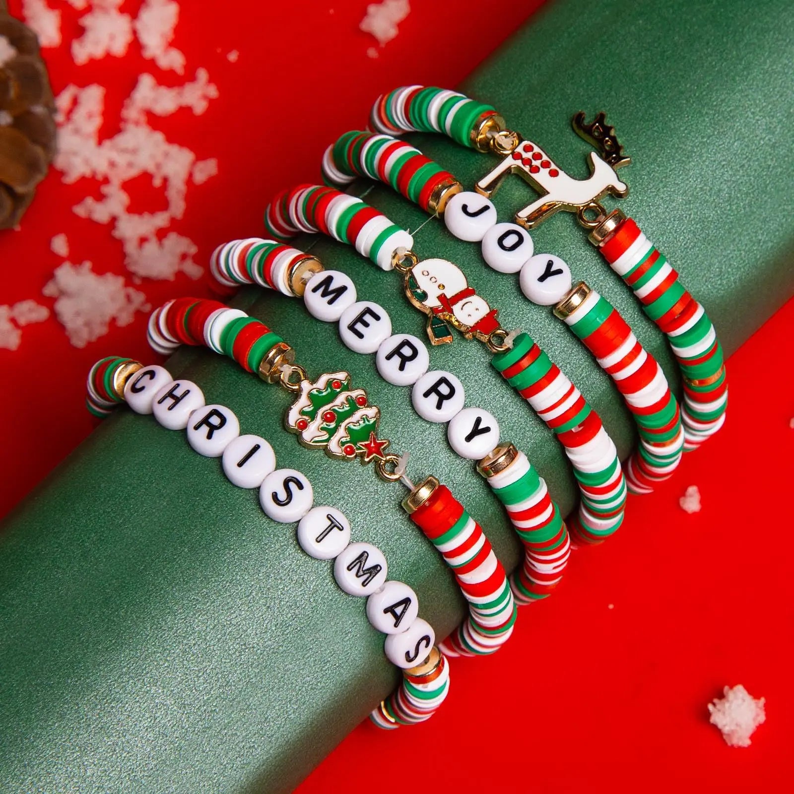 Christmas Bracelets: Joy & Merry Candy-Style Stackable Set for Women & Teens – The Perfect Christmas Gift (Ages 3 to Adult)