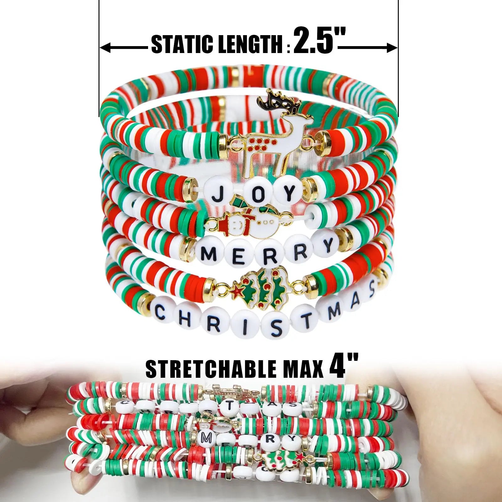 Christmas Bracelets: Joy & Merry Candy-Style Stackable Set for Women & Teens – The Perfect Christmas Gift (Ages 3 to Adult)