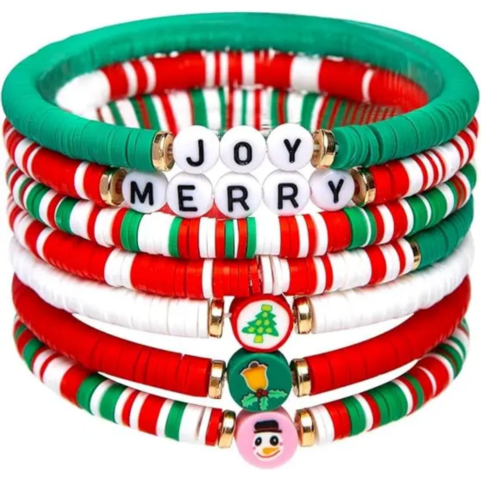 Christmas Bracelets: Joy & Merry Candy-Style Stackable Set for Women & Teens – The Perfect Christmas Gift (Ages 3 to Adult)