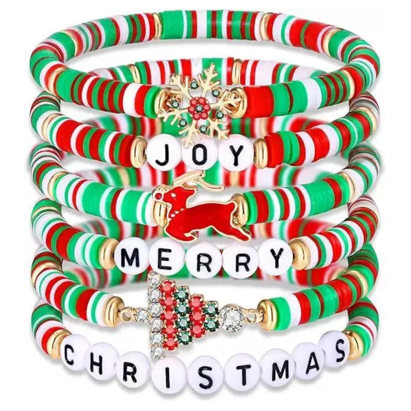 Christmas Bracelets: Joy & Merry Candy-Style Stackable Set for Women & Teens – The Perfect Christmas Gift (Ages 3 to Adult)