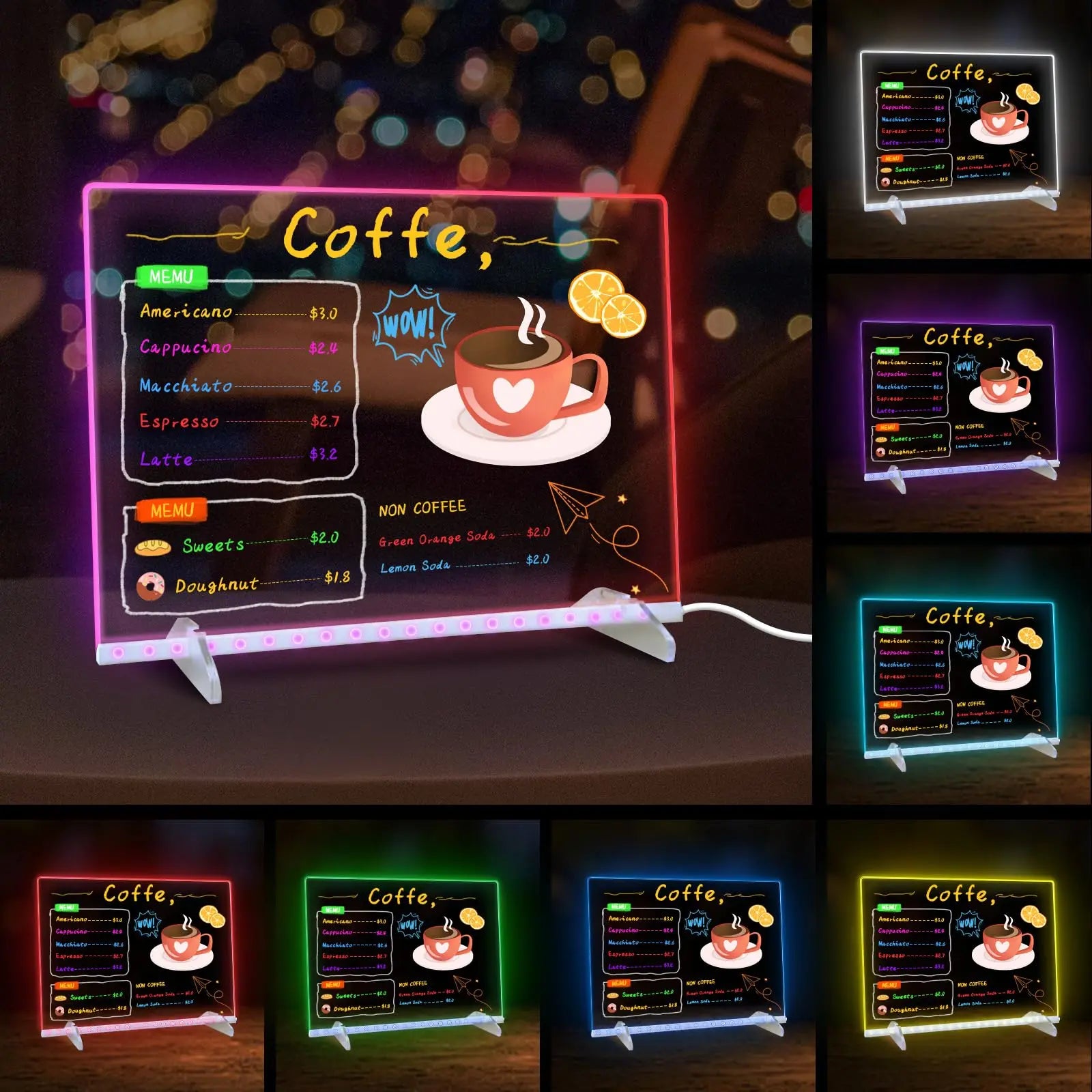 LED Light-Up Drawing Board – 13.7"x10" Color-Changing Acrylic Dry Erase Board with 7 Markers & Stand