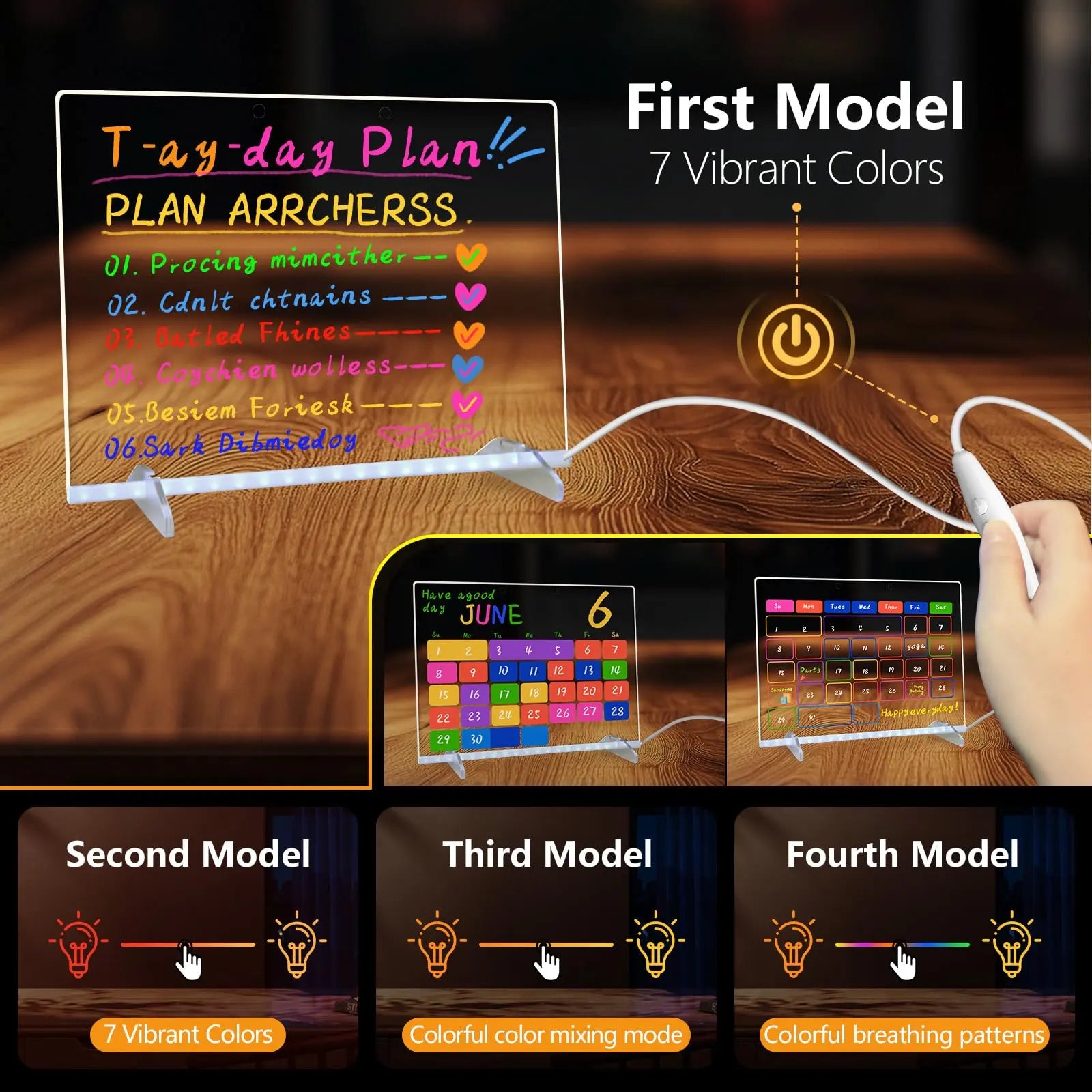 LED Light-Up Drawing Board – 13.7"x10" Color-Changing Acrylic Dry Erase Board with 7 Markers & Stand