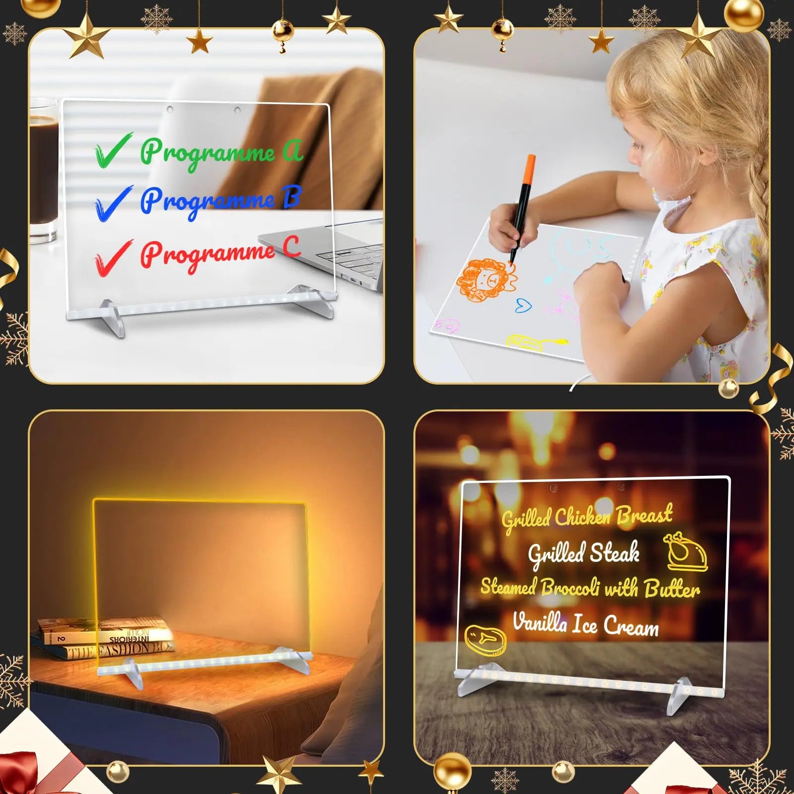 LED Light-Up Drawing Board – 13.7"x10" Color-Changing Acrylic Dry Erase Board with 7 Markers & Stand