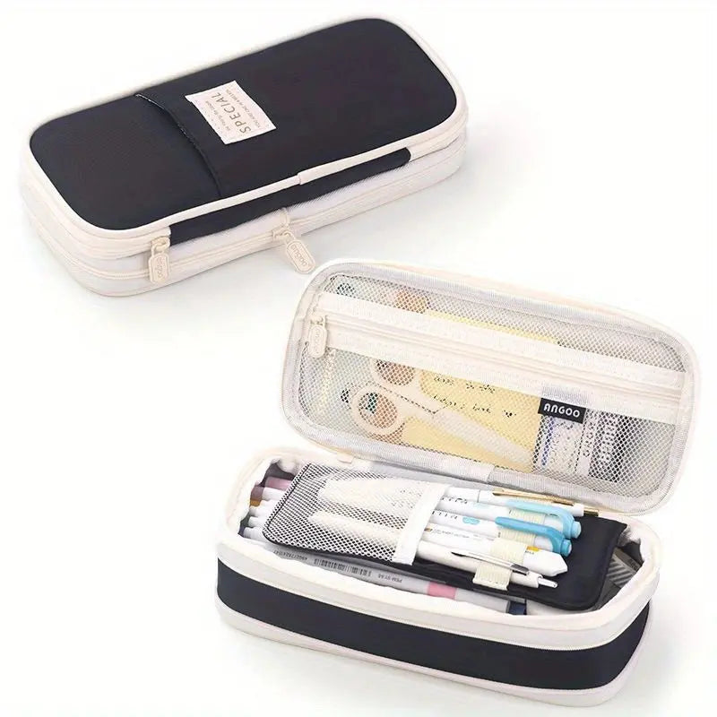 Large Capacity Pencil Case – Multi-Use Zipper Pen Organizer with Mesh Pockets for School, Office & Travel