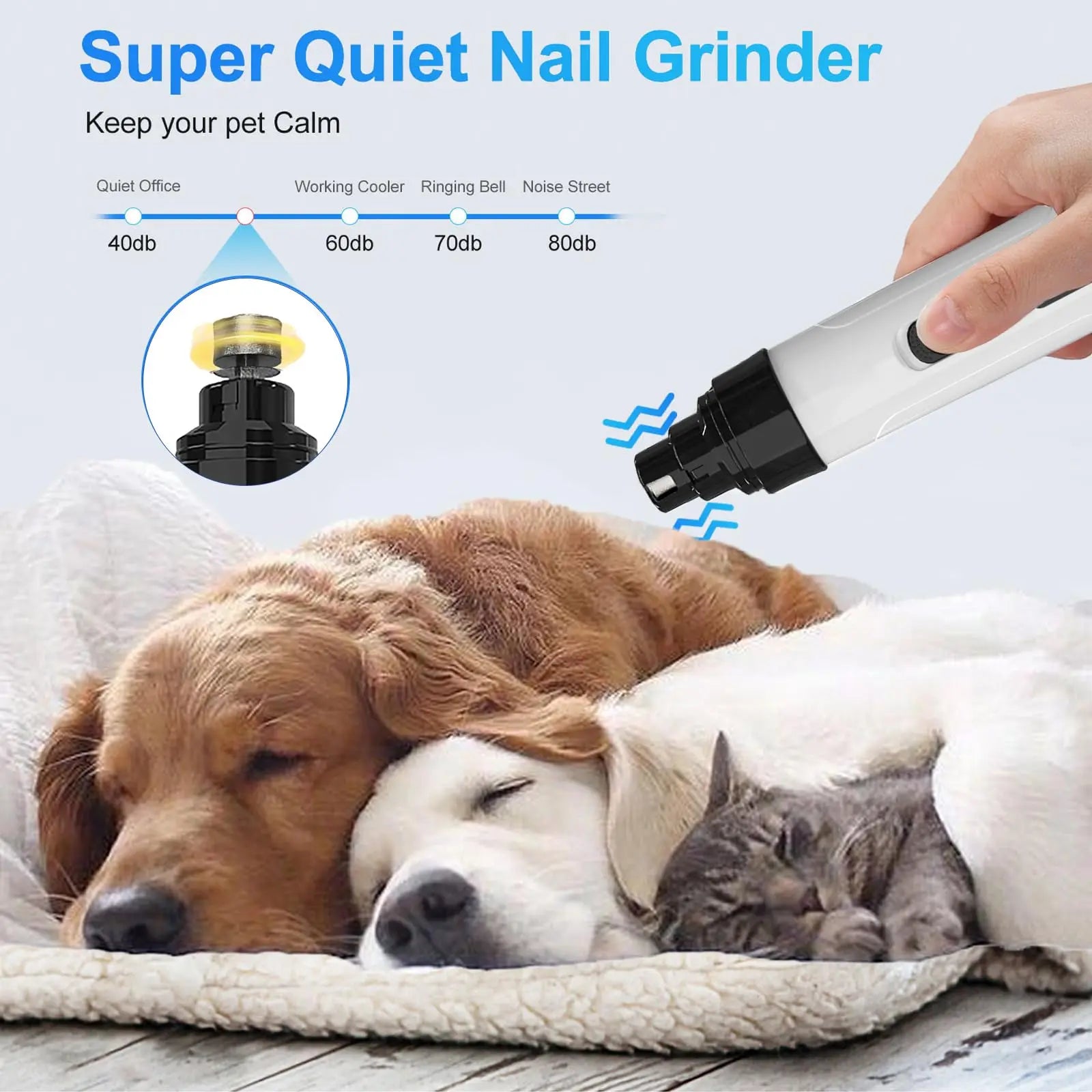 Low-Noise Pet Nail Grinder with Diamond Bit Grinders — Keep your pet’s paws perfectly groomed — safely, quietly, and professionally — right at home.