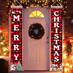Merry Christmas Welcome Banner – 72" Festive Buffalo Plaid Porch Sign for Indoor & Outdoor Holiday Decor