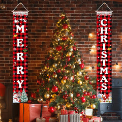 Merry Christmas Welcome Banner – 72" Festive Buffalo Plaid Porch Sign for Indoor & Outdoor Holiday Decor