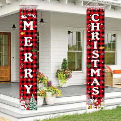 Merry Christmas Welcome Banner – 72" Festive Buffalo Plaid Porch Sign for Indoor & Outdoor Holiday Decor