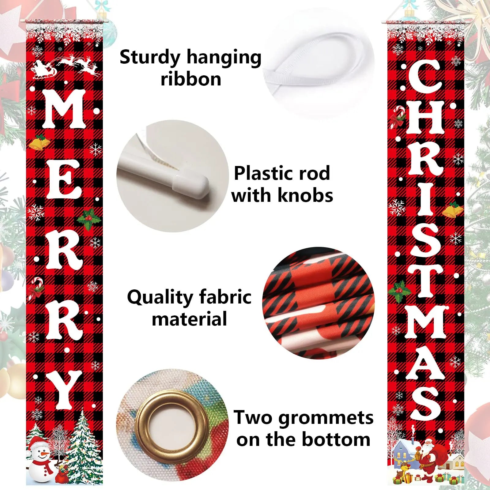 Merry Christmas Welcome Banner – 72" Festive Buffalo Plaid Porch Sign for Indoor & Outdoor Holiday Decor