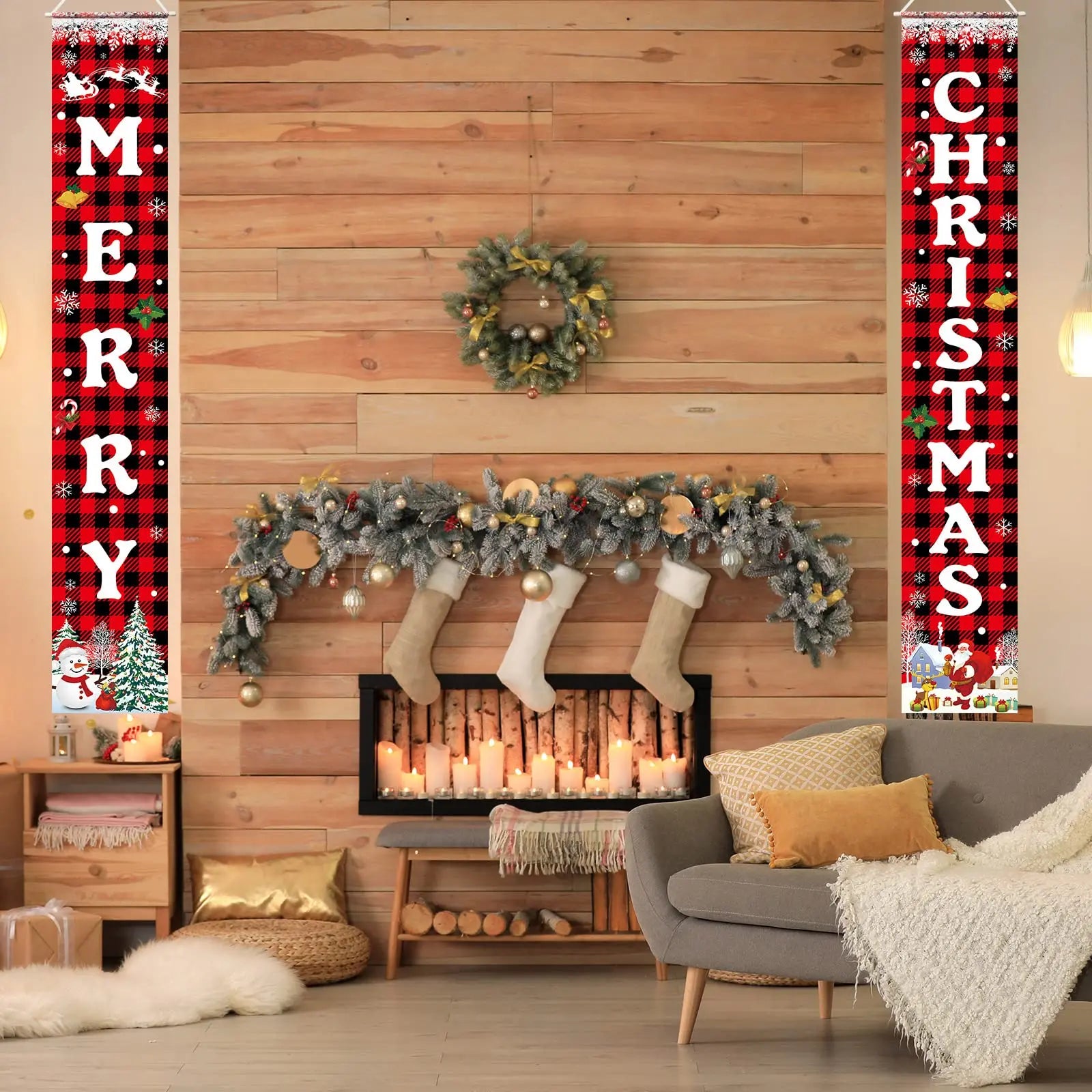 Merry Christmas Welcome Banner – 72" Festive Buffalo Plaid Porch Sign for Indoor & Outdoor Holiday Decor