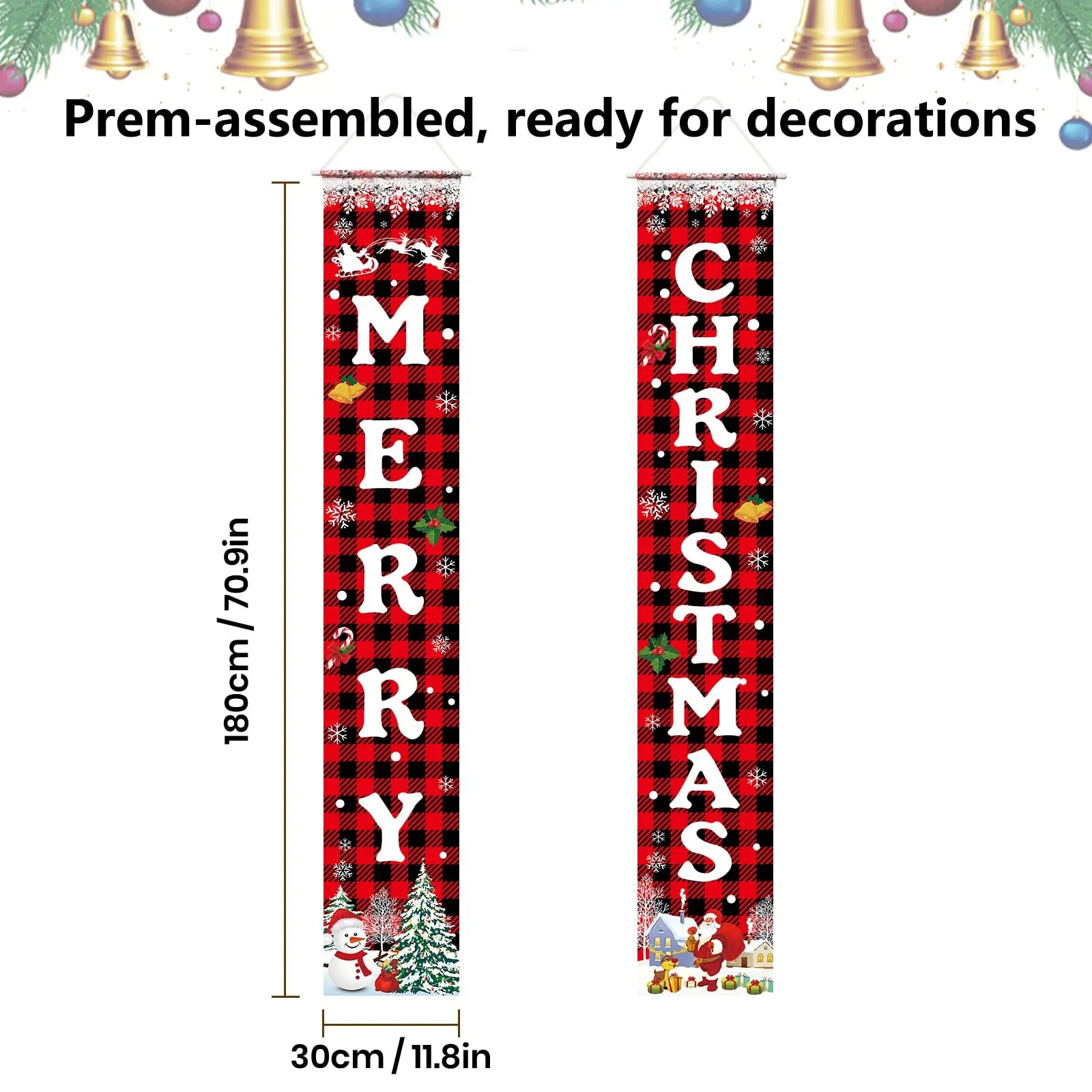 Merry Christmas Welcome Banner – 72" Festive Buffalo Plaid Porch Sign for Indoor & Outdoor Holiday Decor