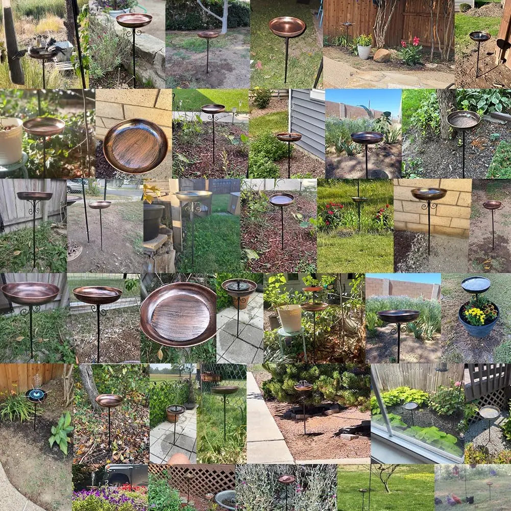 3" Deep Metal Bird Bath – 13” Bowl with Stable Stake for Outdoor Garden Decor, 1.4 Gallon Capacity