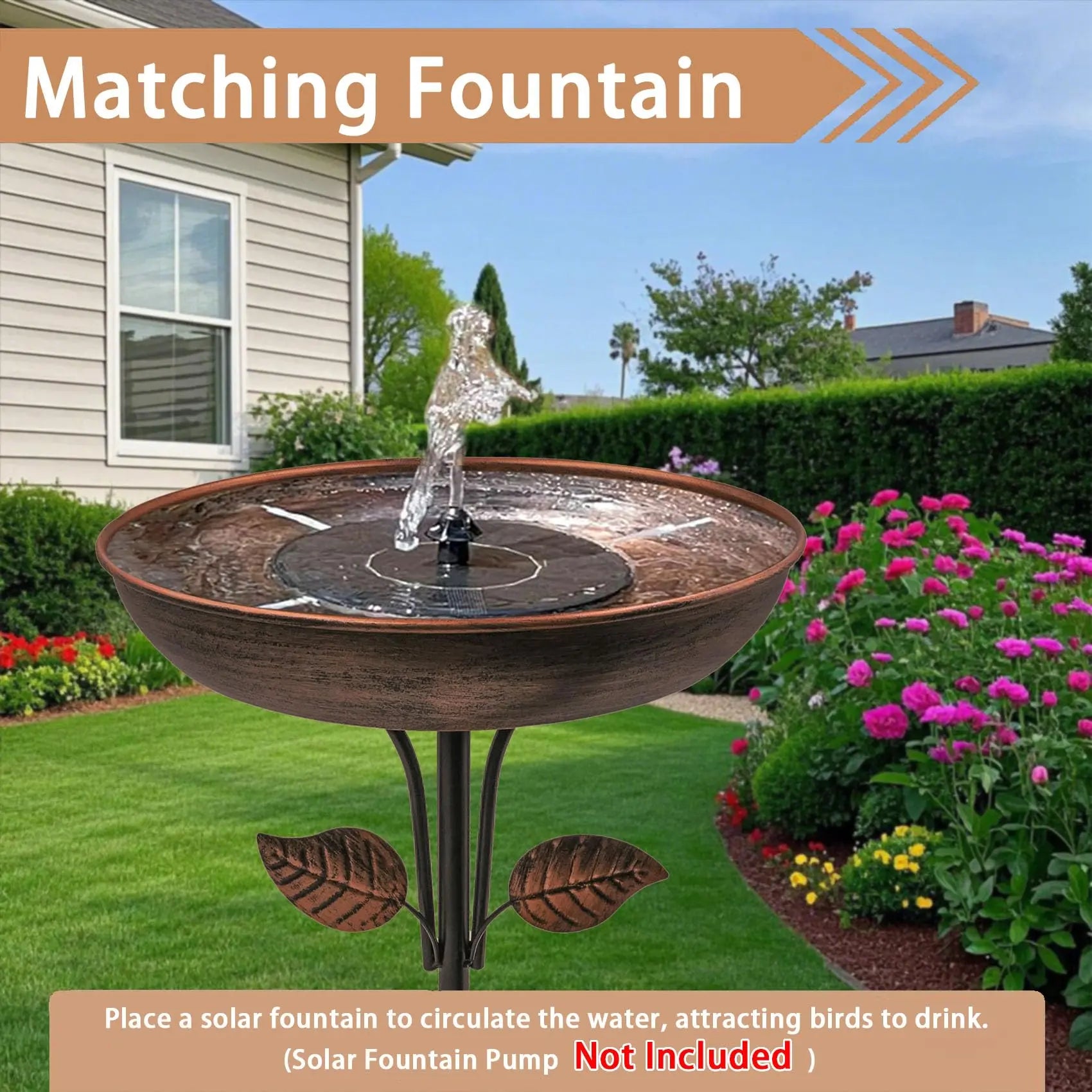 3" Deep Metal Bird Bath – 13” Bowl with Stable Stake for Outdoor Garden Decor, 1.4 Gallon Capacity