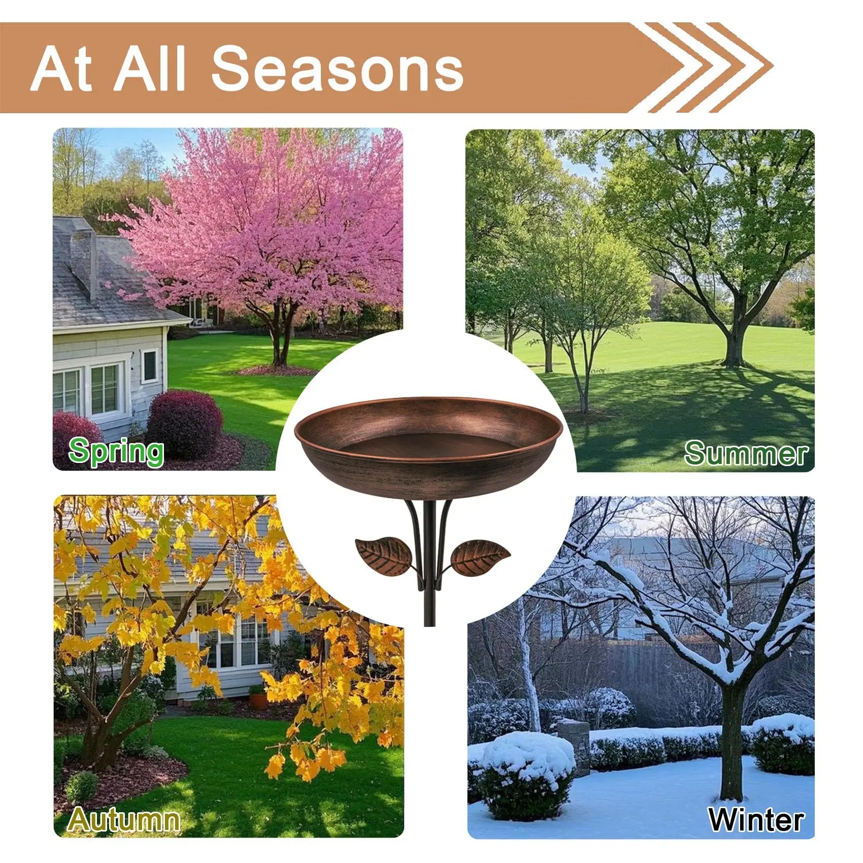 3" Deep Metal Bird Bath – 13” Bowl with Stable Stake for Outdoor Garden Decor, 1.4 Gallon Capacity