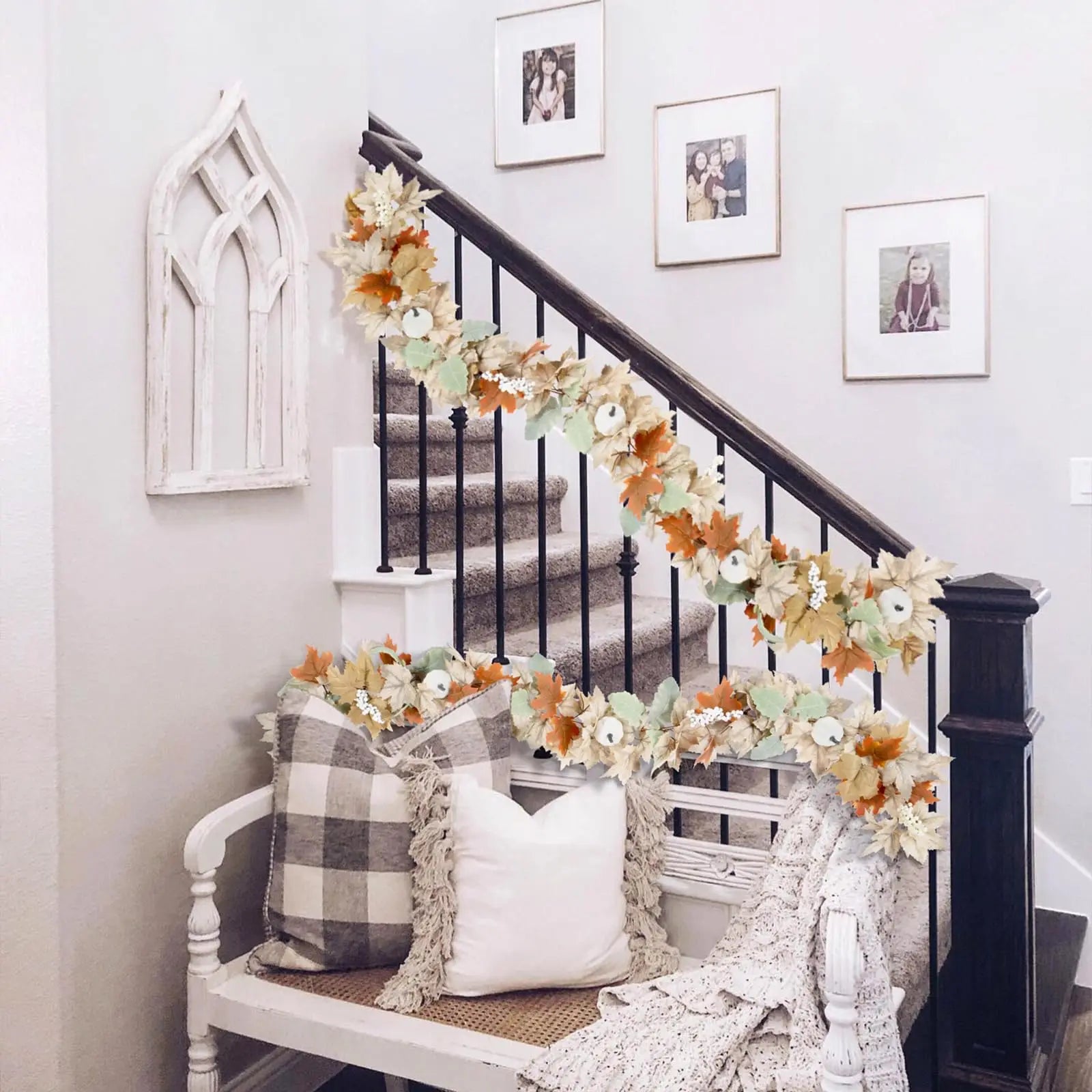 Neutral Fall Garland Set – 2-Pack 6FT Autumn Leaf Garlands with Pumpkins & Pinecones for Farmhouse & Boho Decor