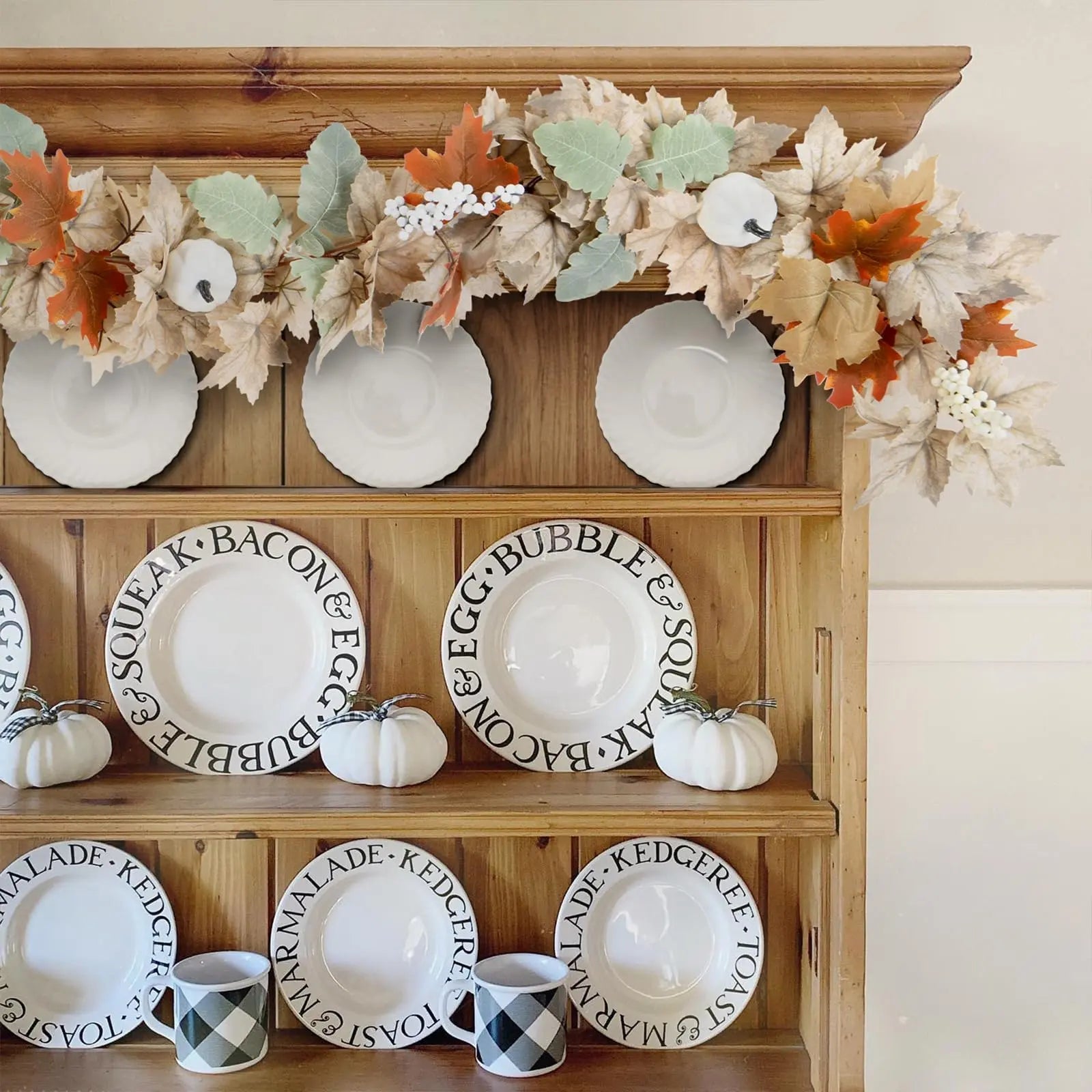 Neutral Fall Garland Set – 2-Pack 6FT Autumn Leaf Garlands with Pumpkins & Pinecones for Farmhouse & Boho Decor