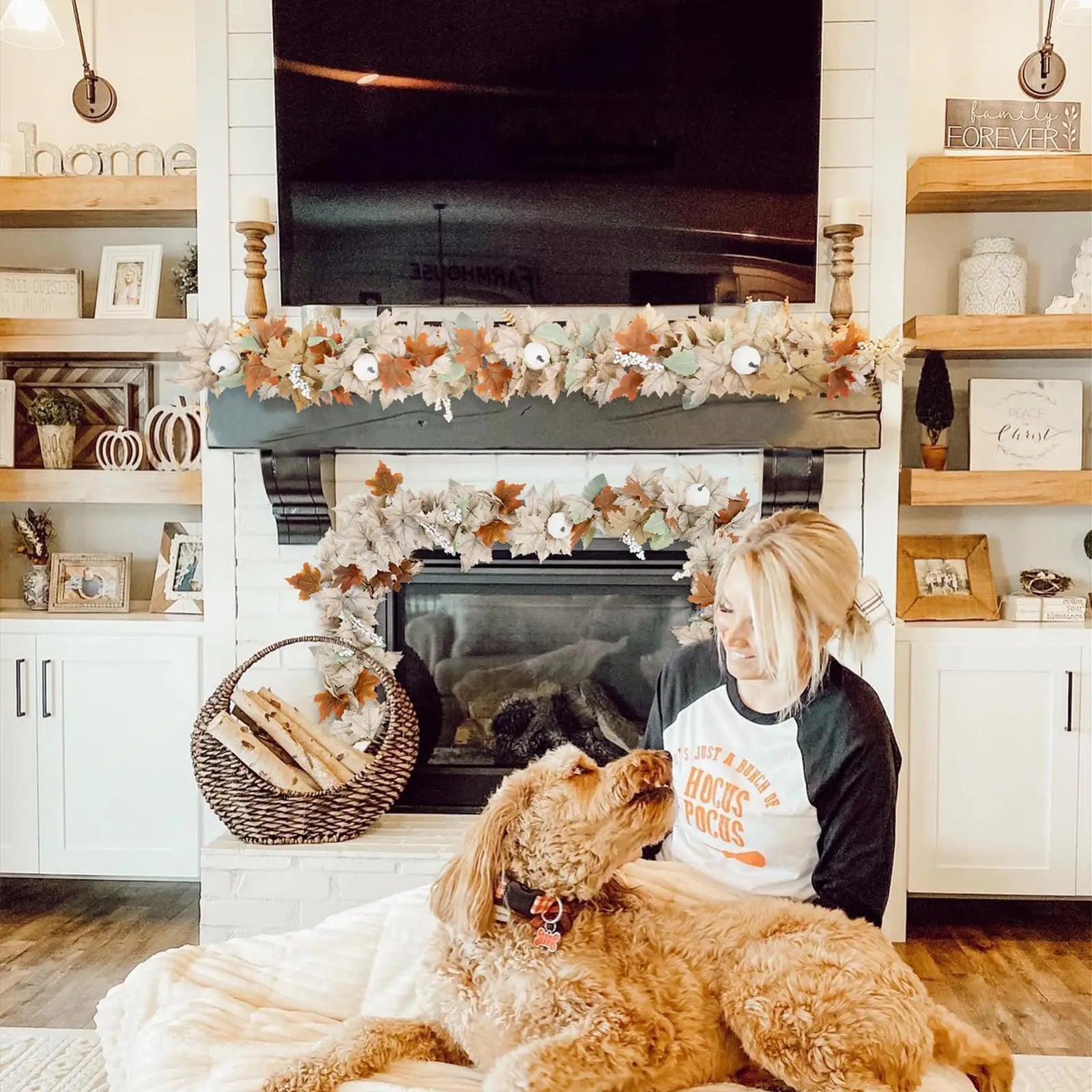 Neutral Fall Garland Set – 2-Pack 6FT Autumn Leaf Garlands with Pumpkins & Pinecones for Farmhouse & Boho Decor