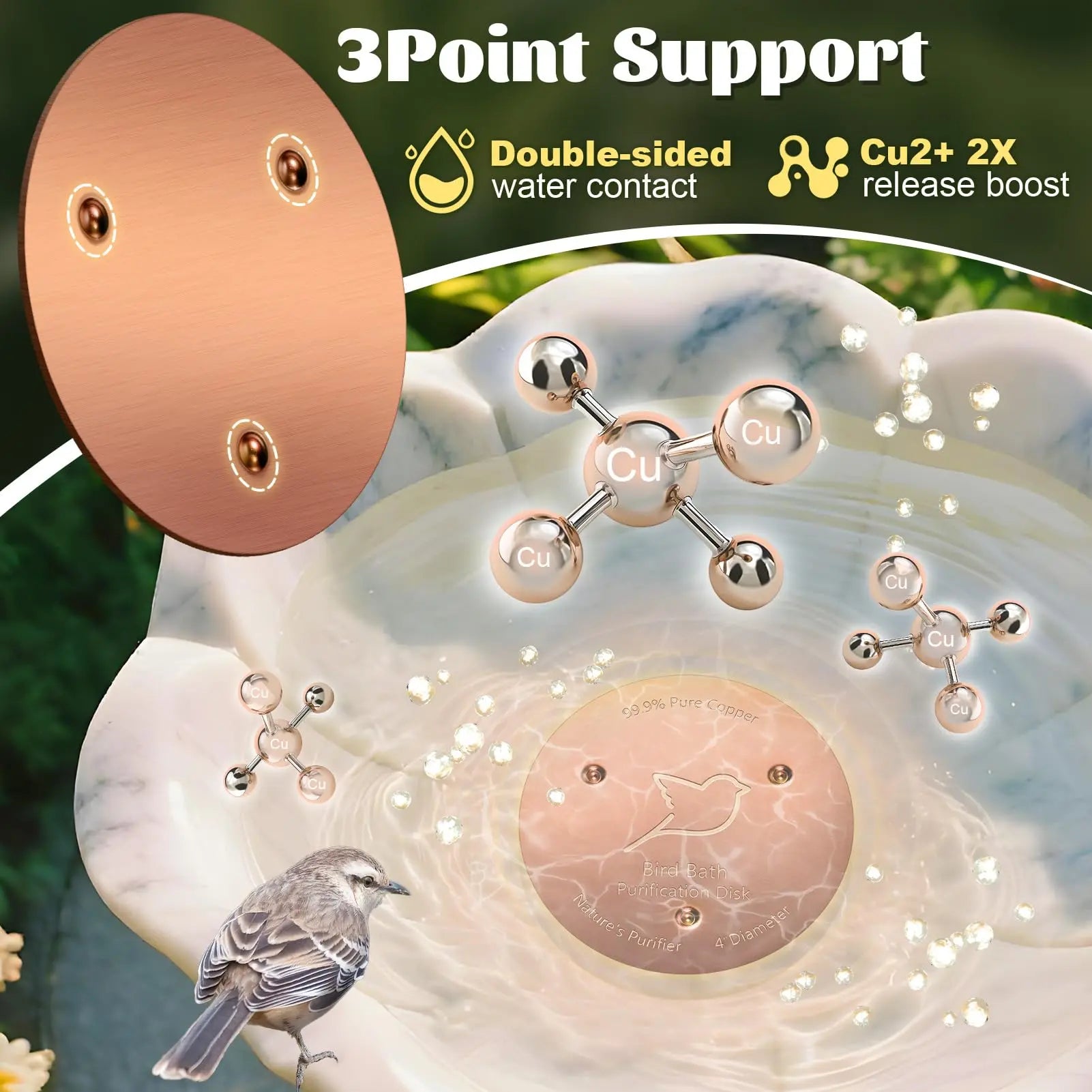 Pure Copper Bird Bath Cleaner Disk – All-Natural Water Purification for Outdoor Birdbaths