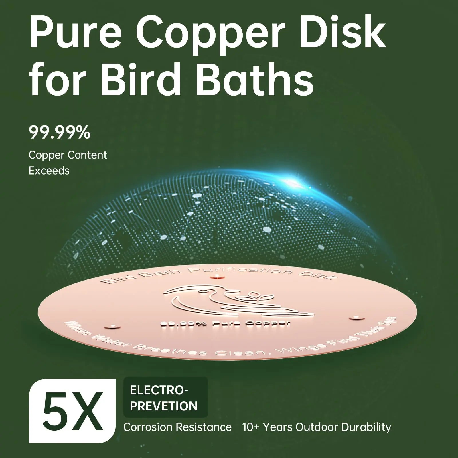 Pure Copper Bird Bath Cleaner Disk – All-Natural Water Purification for Outdoor Birdbaths