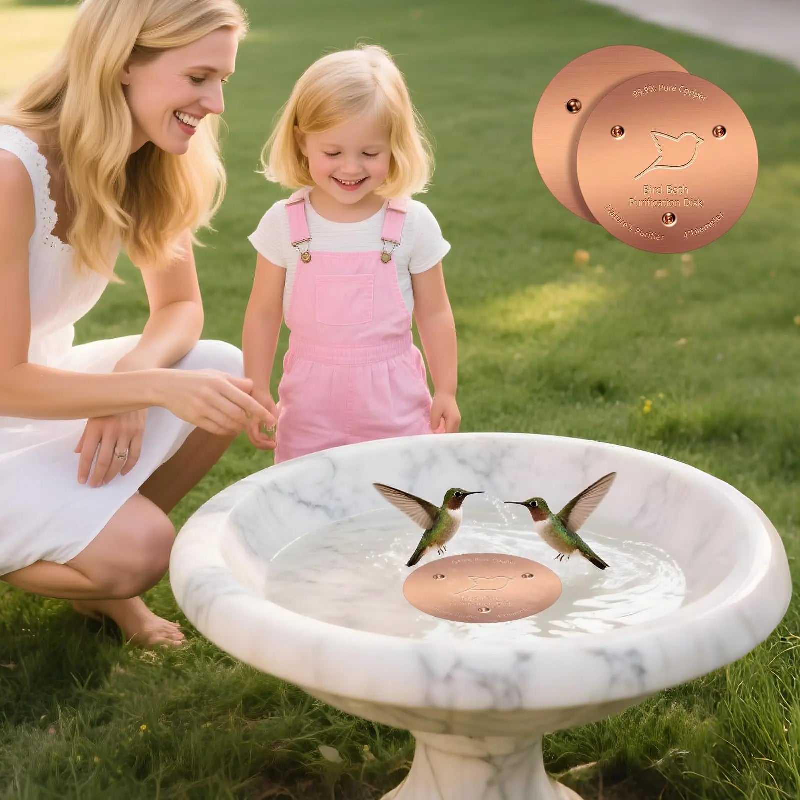 Pure Copper Bird Bath Cleaner Disk – All-Natural Water Purification for Outdoor Birdbaths