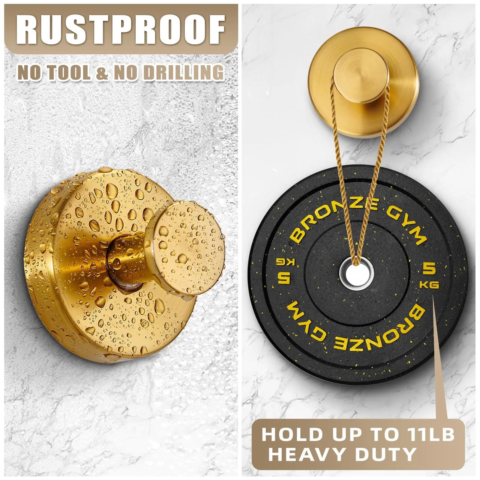 No-Drill Suction Cup Hooks – Brushed Gold Shower & Wall Hooks for Towels, Robes & Loofahs, Halloween Christmas Decorations