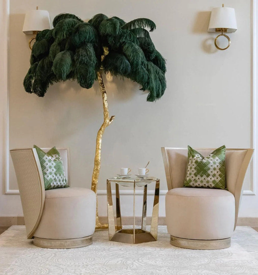 Ostrich Feather Brass Floor Lamp - NexioPick
