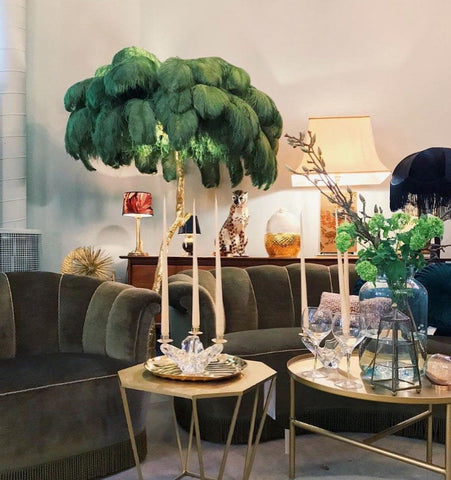 Ostrich Feather Brass Floor Lamp - NexioPick