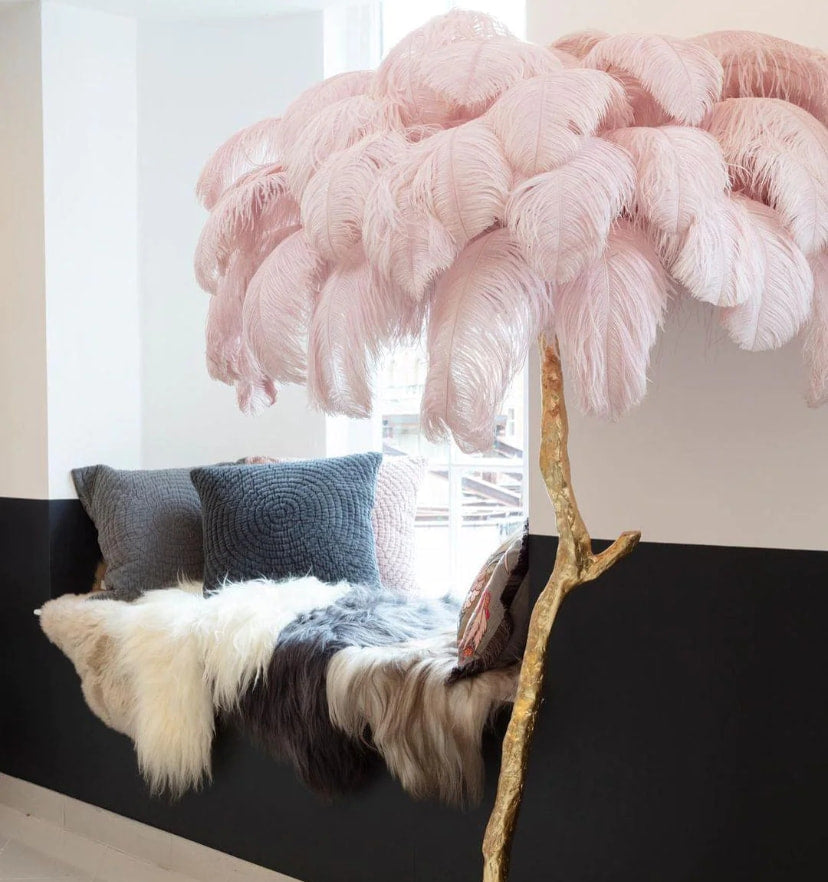 Ostrich Feather Brass Floor Lamp - NexioPick