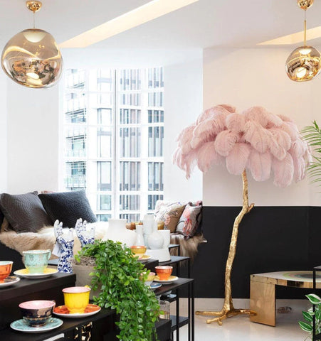 Ostrich Feather Brass Floor Lamp - NexioPick