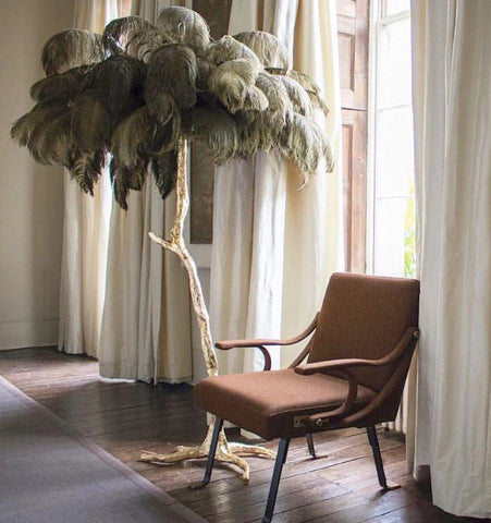 Ostrich Feather Brass Floor Lamp - NexioPick