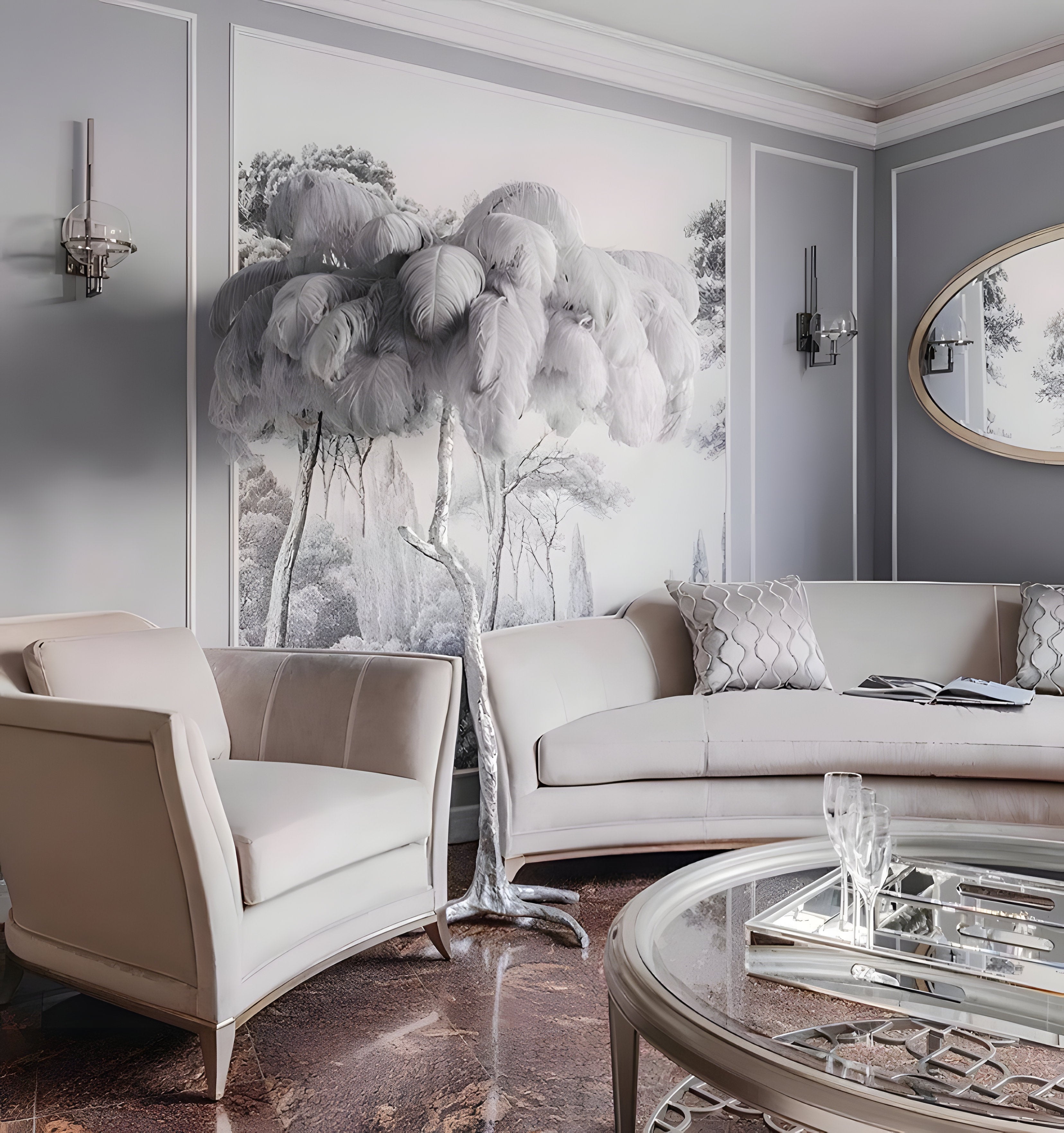 Ostrich Feather Brass Floor Lamp - NexioPick