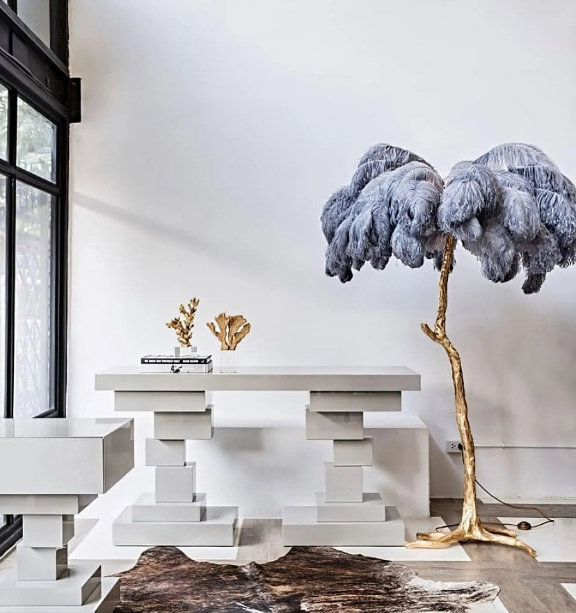 Ostrich Feather Brass Floor Lamp - NexioPick