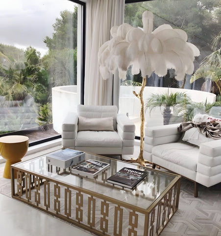 Ostrich Feather Brass Floor Lamp - NexioPick