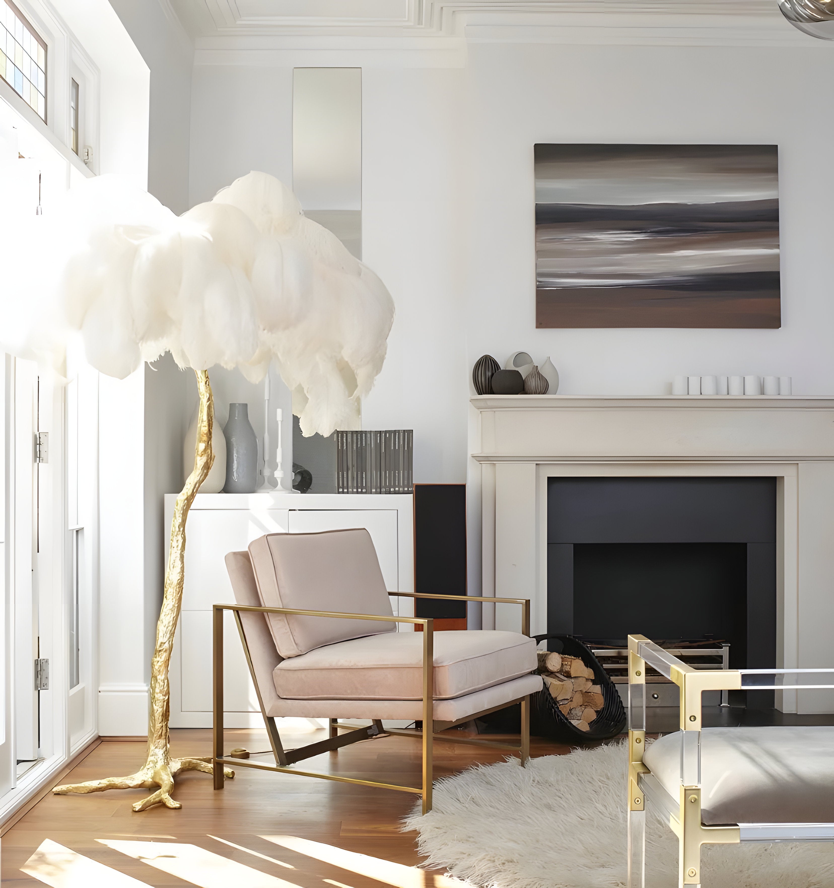 Ostrich Feather Brass Floor Lamp - NexioPick