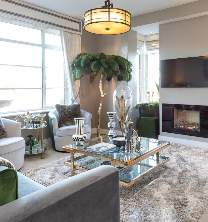 Ostrich Feather Brass Floor Lamp - NexioPick