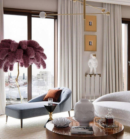 Ostrich Feather Brass Floor Lamp - NexioPick