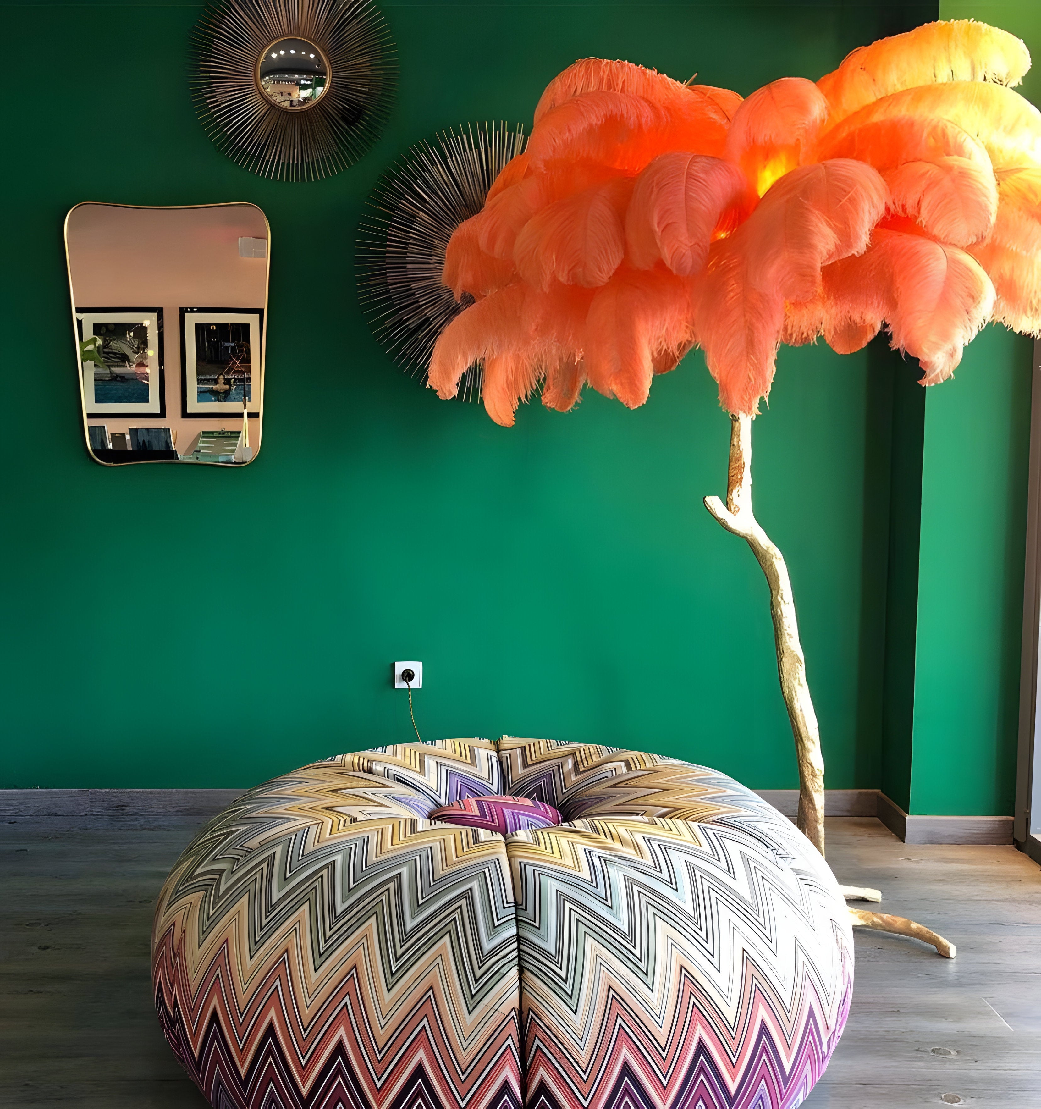 Ostrich Feather Brass Floor Lamp - NexioPick