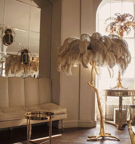 Ostrich Feather Brass Floor Lamp - NexioPick