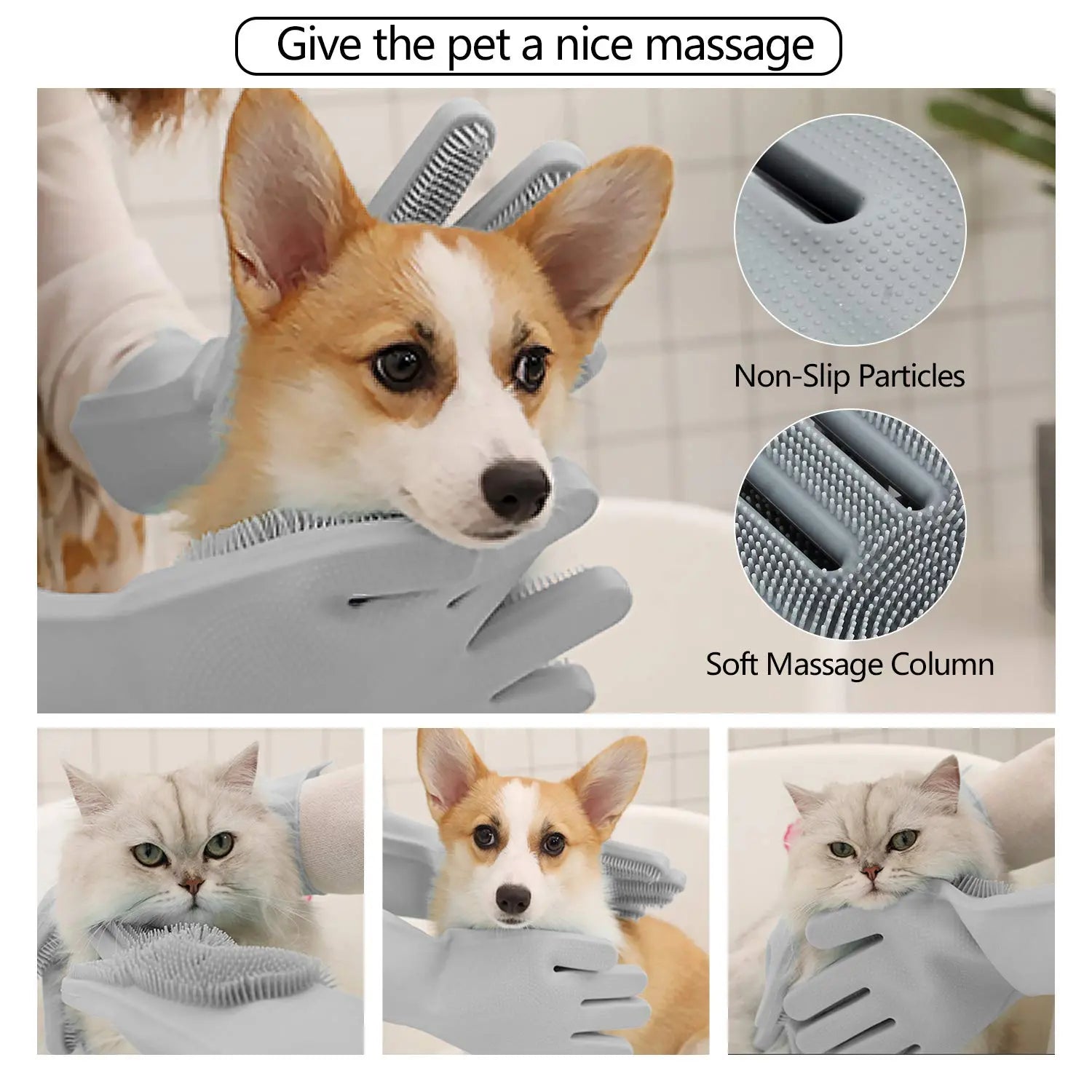 Pet Grooming Gloves – 5-Finger Deshedding & Massage Glove for Dogs, Cats & More