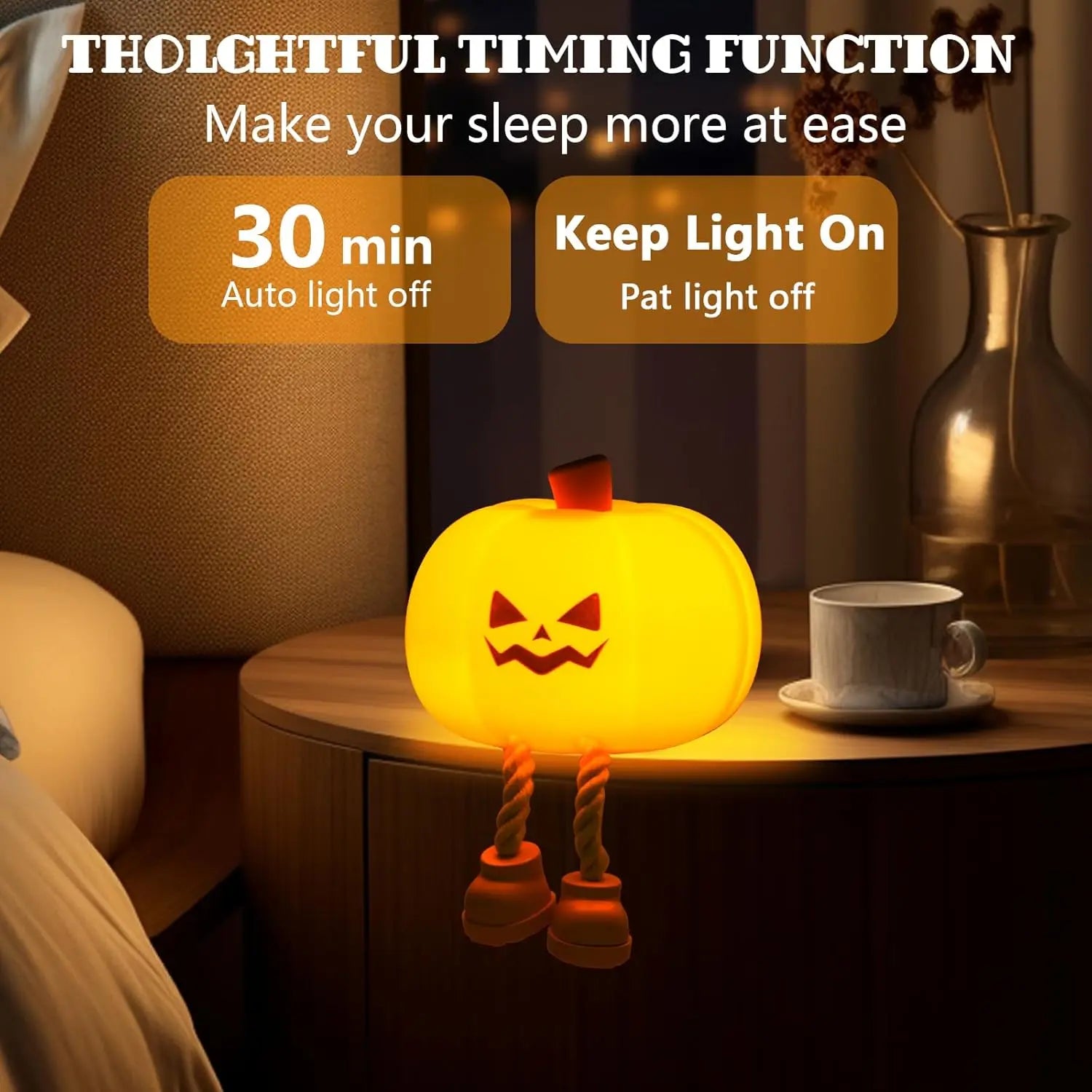 Pumpkin Night Light – Rechargeable Dimmable Silicone LED Lamp for Kids, Nursery, Desk & Halloween Decor