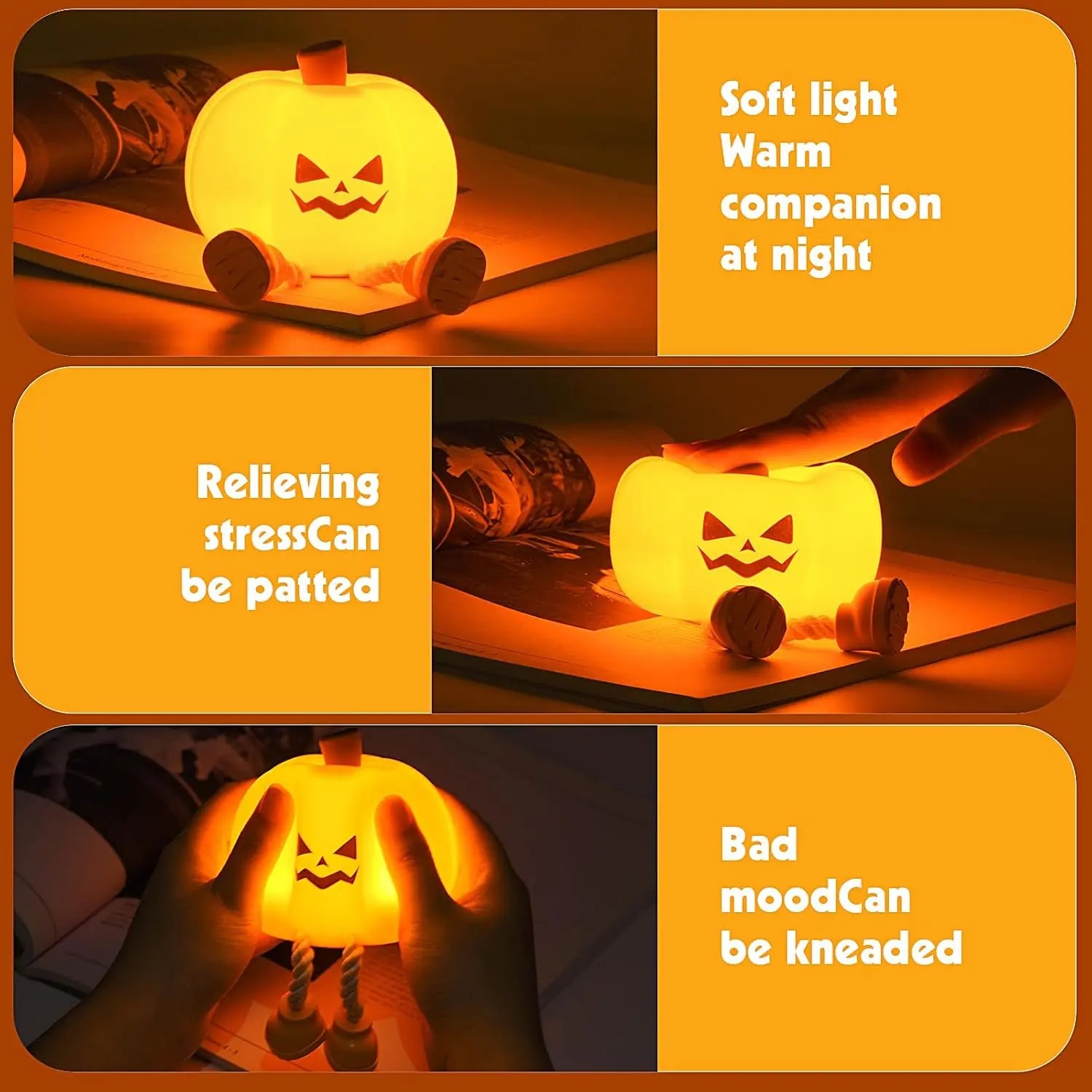 Pumpkin Night Light – Rechargeable Dimmable Silicone LED Lamp for Kids, Nursery, Desk & Halloween Decor