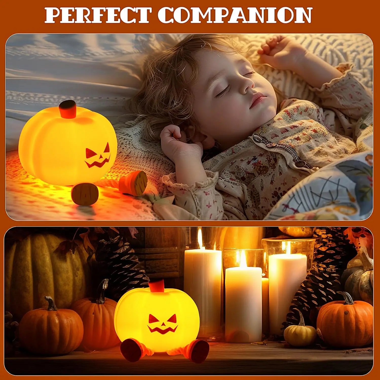 Pumpkin Night Light – Rechargeable Dimmable Silicone LED Lamp for Kids, Nursery, Desk & Halloween Decor