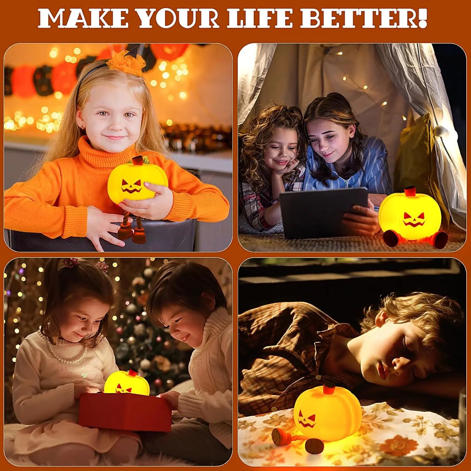 Pumpkin Night Light – Rechargeable Dimmable Silicone LED Lamp for Kids, Nursery, Desk & Halloween Decor