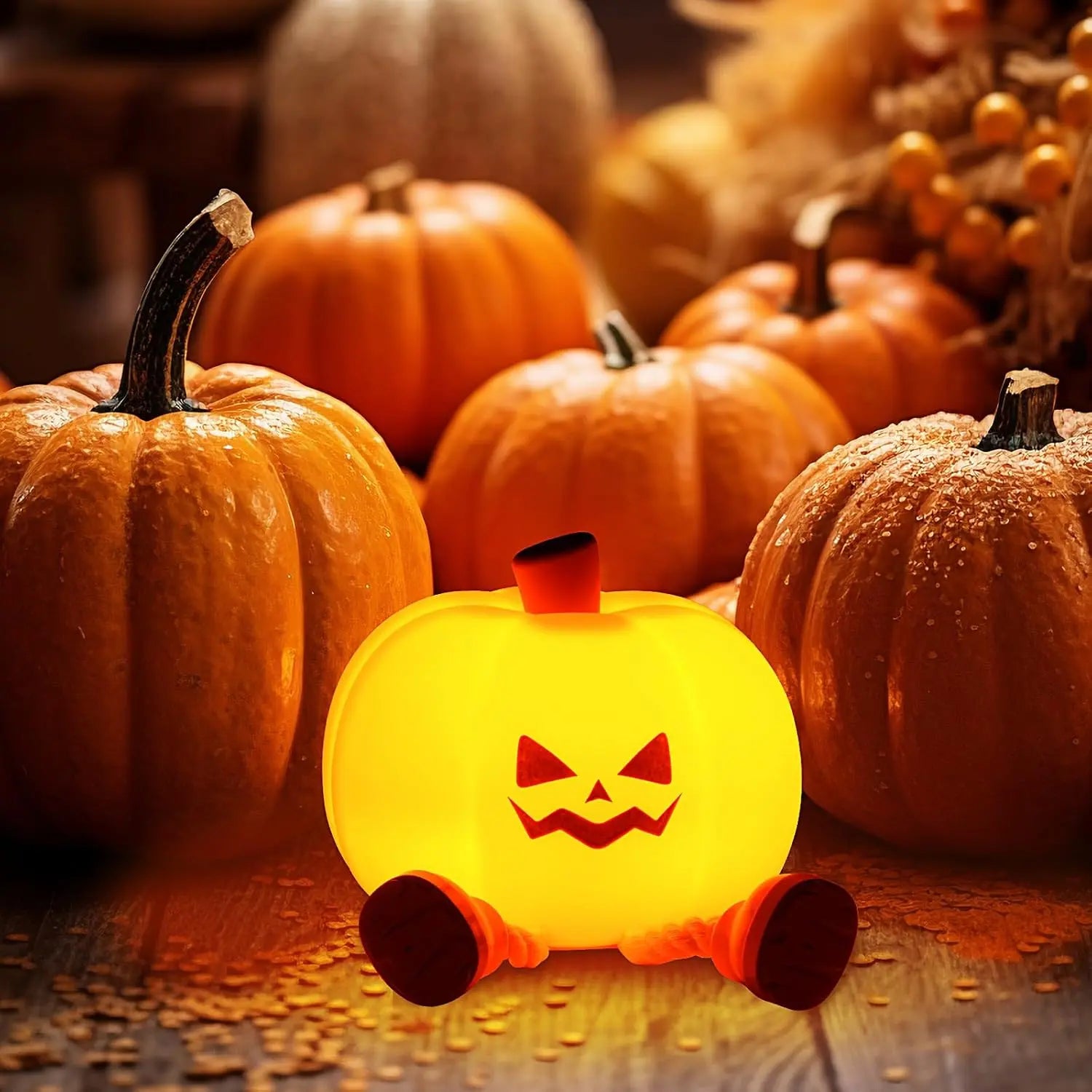 Pumpkin Night Light – Rechargeable Dimmable Silicone LED Lamp for Kids, Nursery, Desk & Halloween Decor