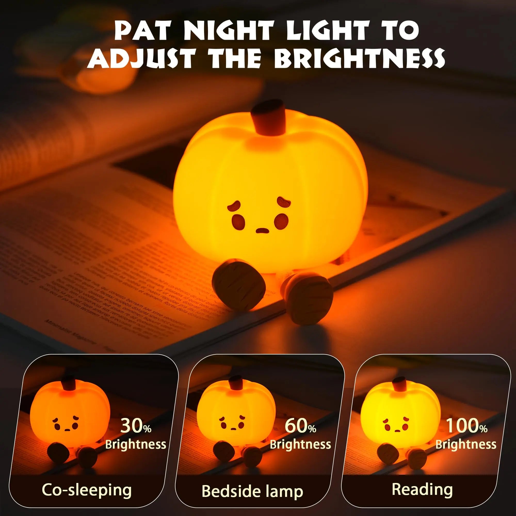 Pumpkin Night Light – Rechargeable Dimmable Silicone LED Lamp for Kids, Nursery, Desk & Halloween Decor