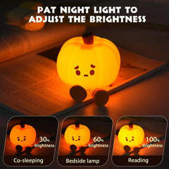 Pumpkin Night Light – Rechargeable Dimmable Silicone LED Lamp for Kids, Nursery, Desk & Halloween Decor
