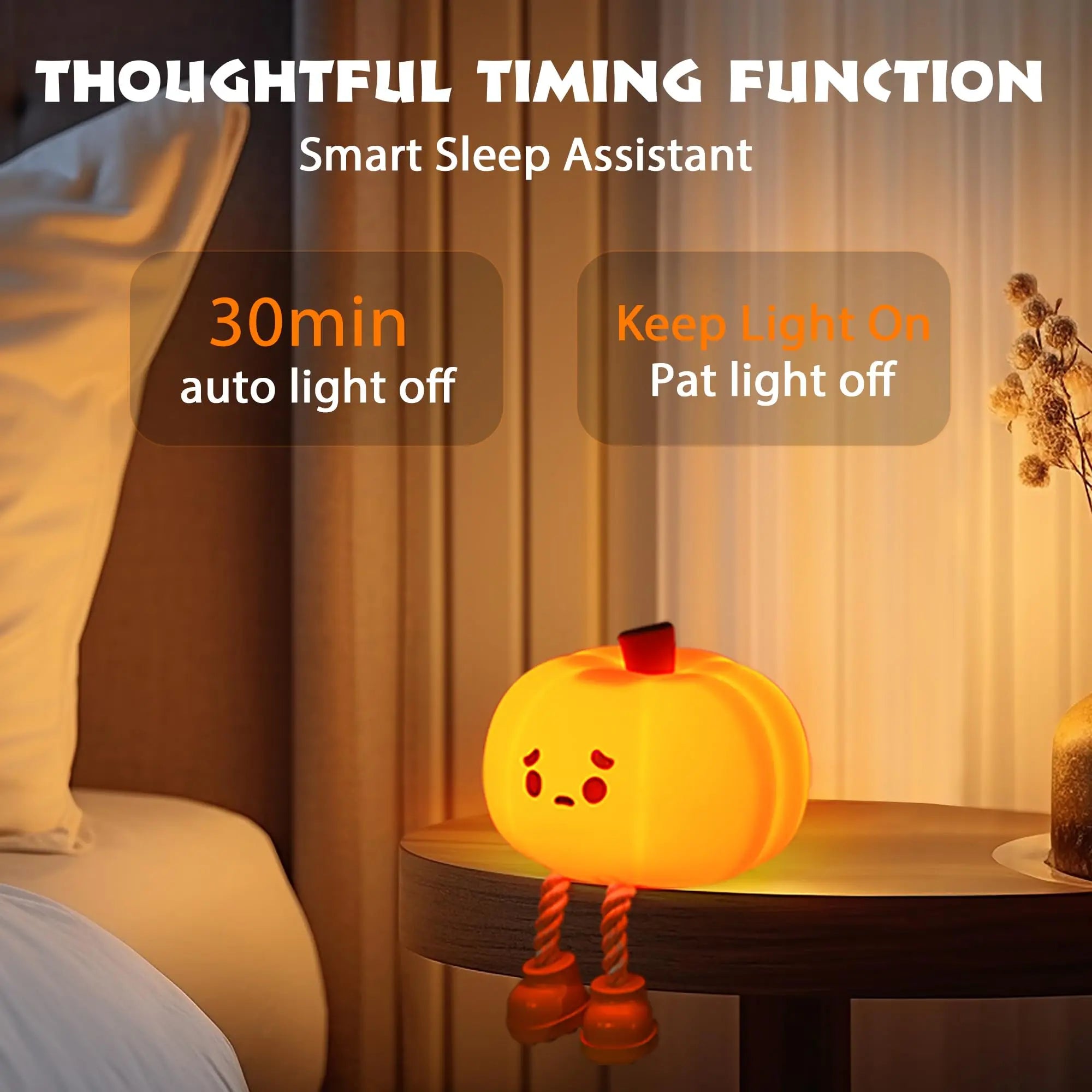 Pumpkin Night Light – Rechargeable Dimmable Silicone LED Lamp for Kids, Nursery, Desk & Halloween Decor